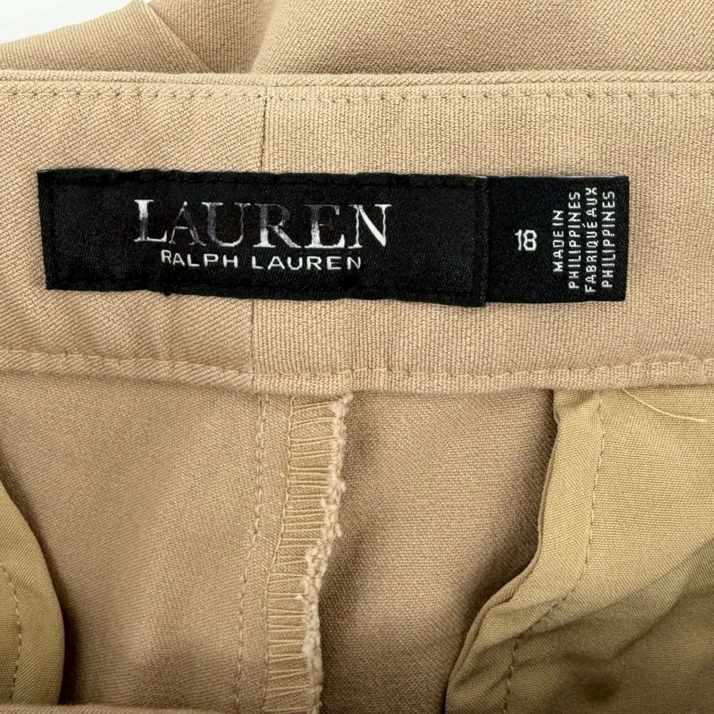 Lauren Ralph Lauren Pants Women 18 Tan Khaki Slim Ankle Trouser Stretch Workwear